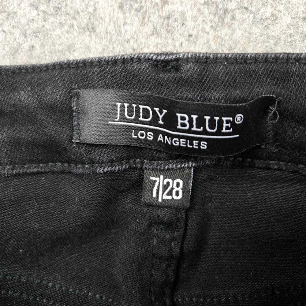 Judy Blue Wide Crop Jeans Womens 7/28 Black Raw Hem High Rise Stretch Denim - Picture 3 of 12